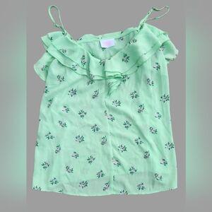 Savior Medium Floral Green And‎ Pink Ruffle Top
